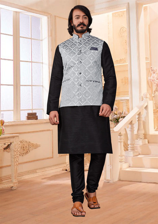Gray Colour Mens Exclusive Jacket With Kurta Pajama Collection